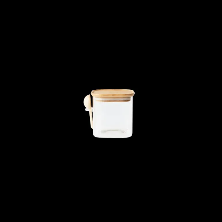 Boite de Conservation Carrée en Verre et Bambou avec Cuillère Doseuse 800 ml Pebbly