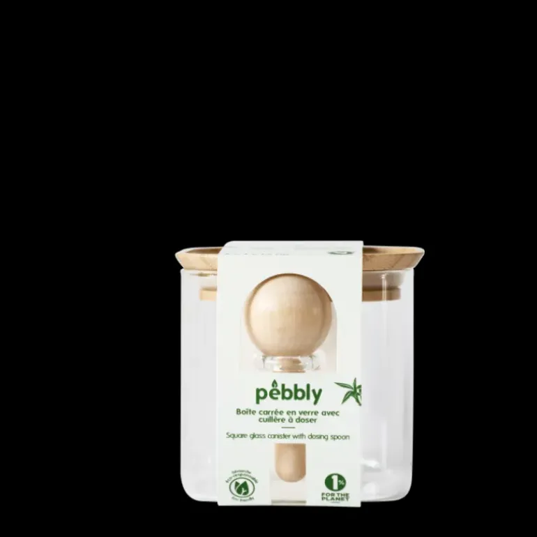 Boite de Conservation Carrée en Verre et Bambou avec Cuillère Doseuse 800 ml Pebbly