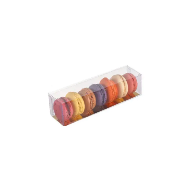 Boîte 6 Macarons Transparente Fond Or 18 cm