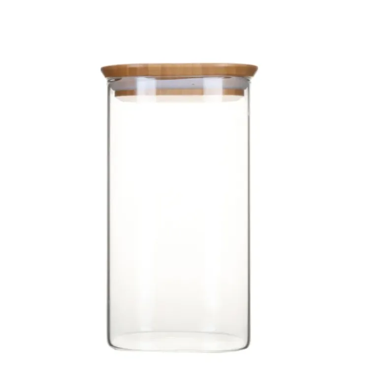 Boîte de Conservation en Verre et Bambou Carré 1,4 L Pebbly