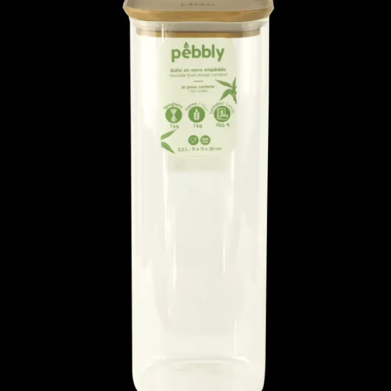 Boîte de Conservation en Verre et Bambou Carré 2,2 L Pebbly