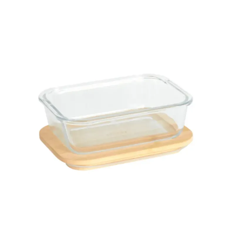 Boîte de Conservation en Verre et Bambou Rectangle 640 ml Pebbly