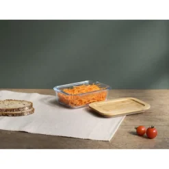 Boîte de Conservation en Verre et Bambou Rectangle 640 ml Pebbly