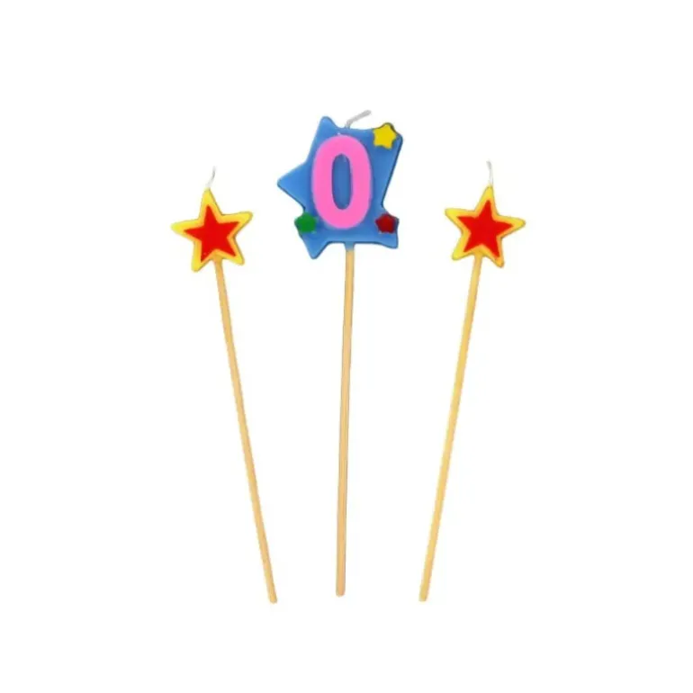 Bougie Chiffre 0 avec 2 bougies étoiles Gatodéco
