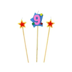 Bougie Chiffre 9 avec 2 bougies étoiles Gatodéco