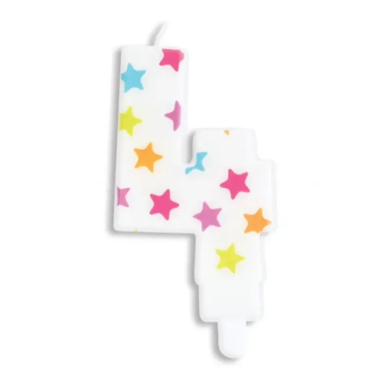 Bougie Chiffre 4 Blanche à Etoiles Multicolores Scrapcooking