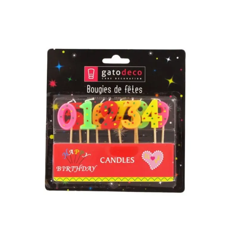 Bougies Chiffres sur Piques Assorties (x10) Gatodéco