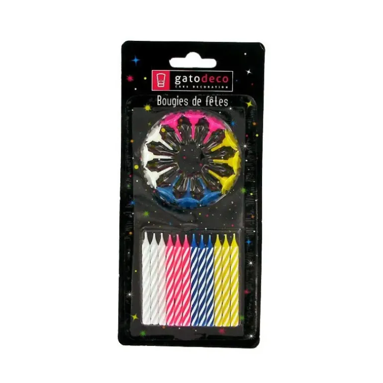 Bougies Torsadées Fines Assorties (x12) Gatodéco