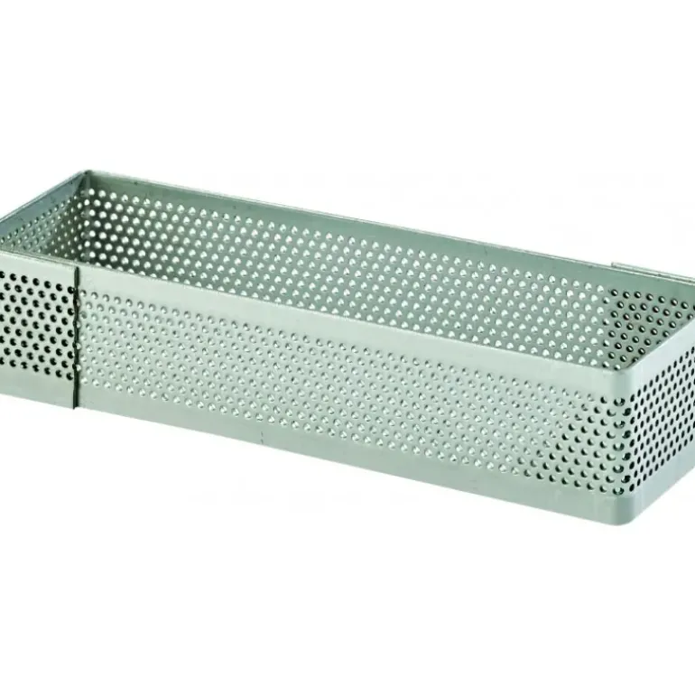Cadre à Tarte Rectangle Inox Perforé 10x4 cm H.2 cm