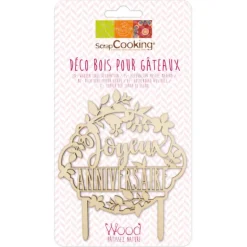 Cake Topper Bois Joyeux Anniversaire 12,9 cm Scrapcooking