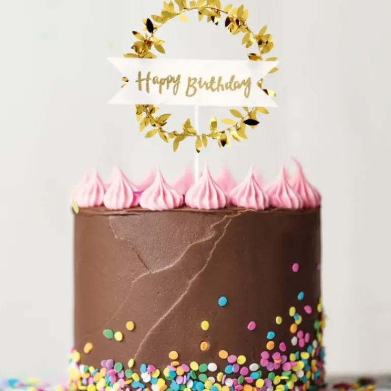 Cake Topper Happy Birthday Couronne Dorée Patisdécor