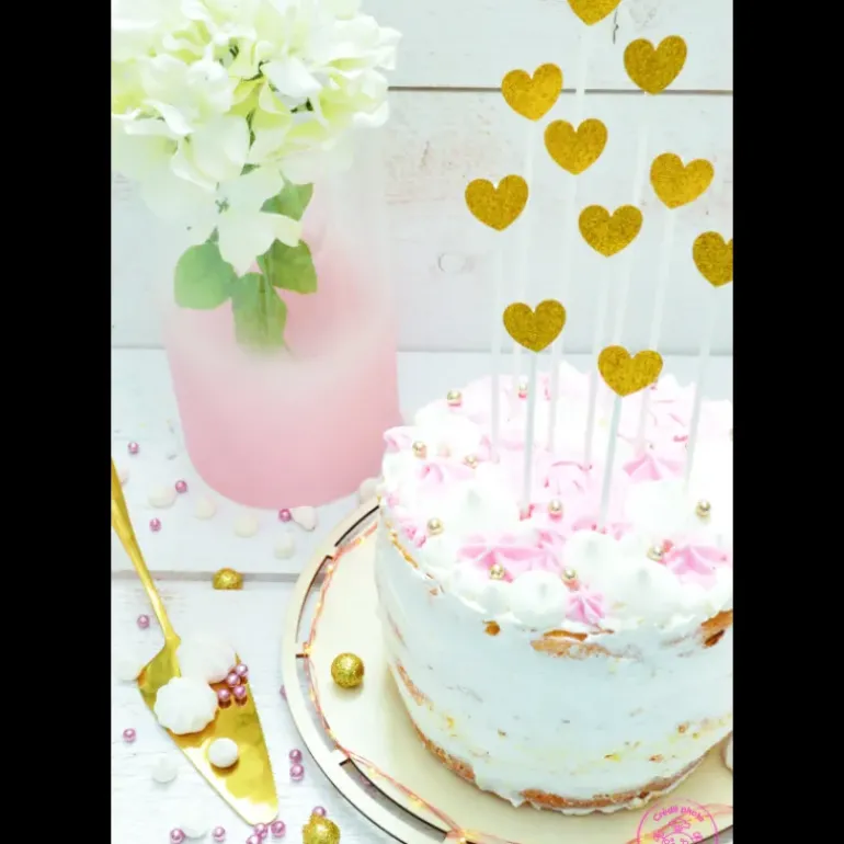 Cake Topper long 20 cm cœur doré (x10) ScrapCooking