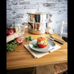 Casserole et Cuit Vapeur Inox Ø 24 cm Anses Mutine Blanc Biome Cristel