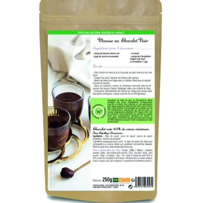 Chocolat Noir Bio 64% Fondettes 250g Weiss
