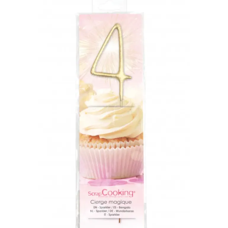 Cierge Magique Or 17,5 cm Chiffre 4 Scrapcooking