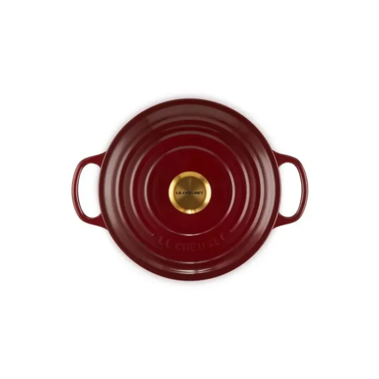 Cocotte en Fonte Ronde 24 cm Garnet Bouton Doré Le Creuset Signature