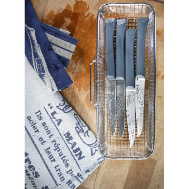Coffret 4 Couteaux de Table Anthracite Microdenté Bon Appétit + Opinel