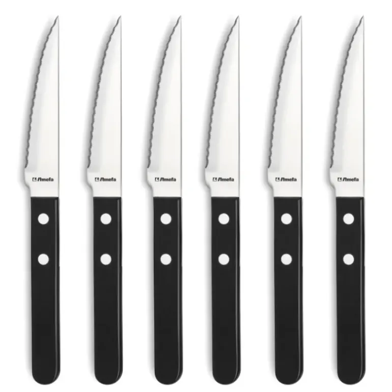 Coffret 6 Couteaux Steak Pizza Noir 21,5 cm Amefa