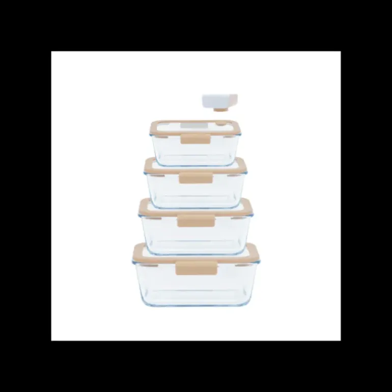 Coffret de 4 Boîtes de Conservation en Verre et Pompe de Mise Sous-Vide Pebbly