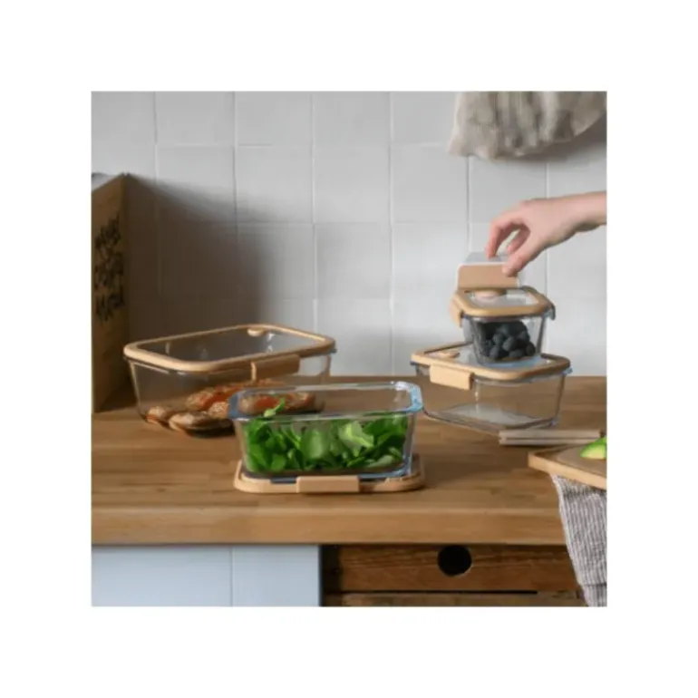 Coffret de 4 Boîtes de Conservation en Verre et Pompe de Mise Sous-Vide Pebbly
