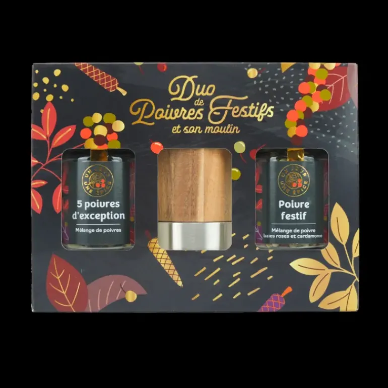 Coffret Poivres Festifs avec Tête de Moulin Un Jour Une Epice