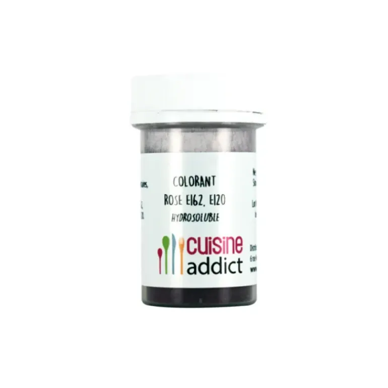 Colorant alimentaire Rose E162/E120 Poudre Hydrosoluble 10 g Cuisineaddict