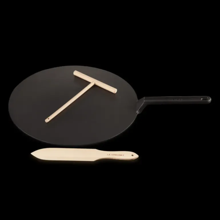 Crêpière Fonte Émaillée 32 cm Noir avec Accessoires Le Creuset