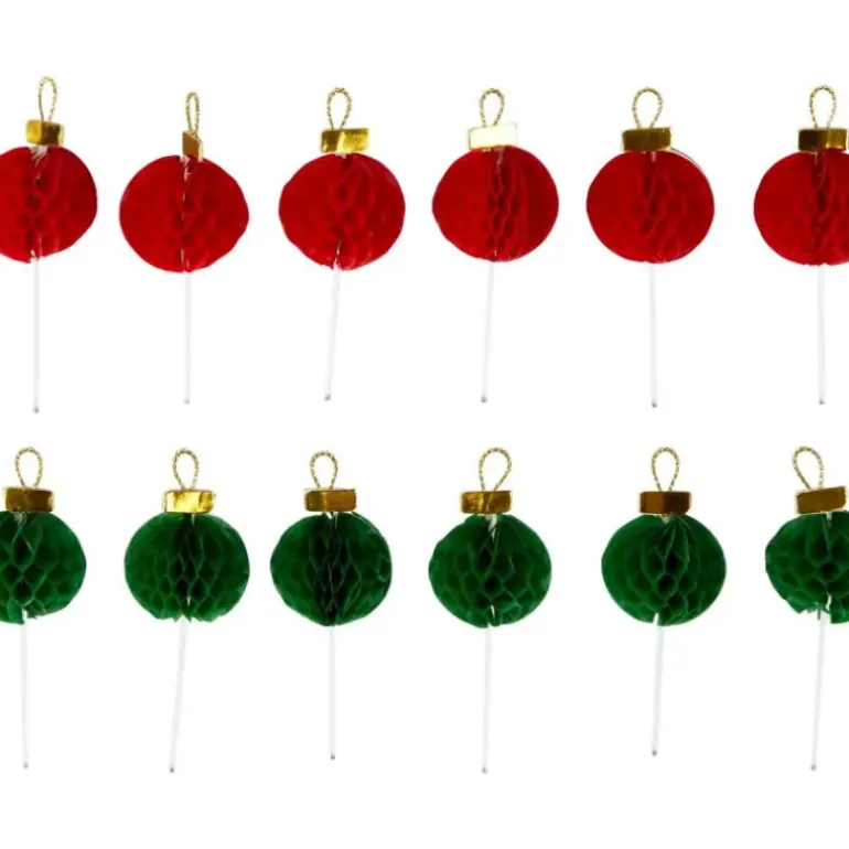 Décorations Boules de Noël Rouges et Vertes sur Piques (x12) Wilton