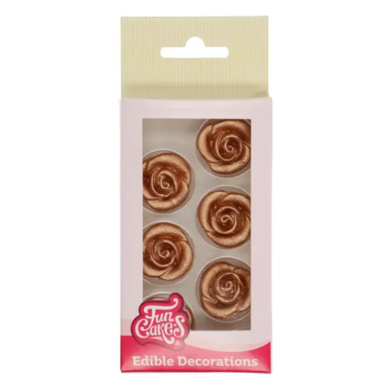 Décorations Gâteau Roses Bronze en pâte d’amande (x6) Funcakes
