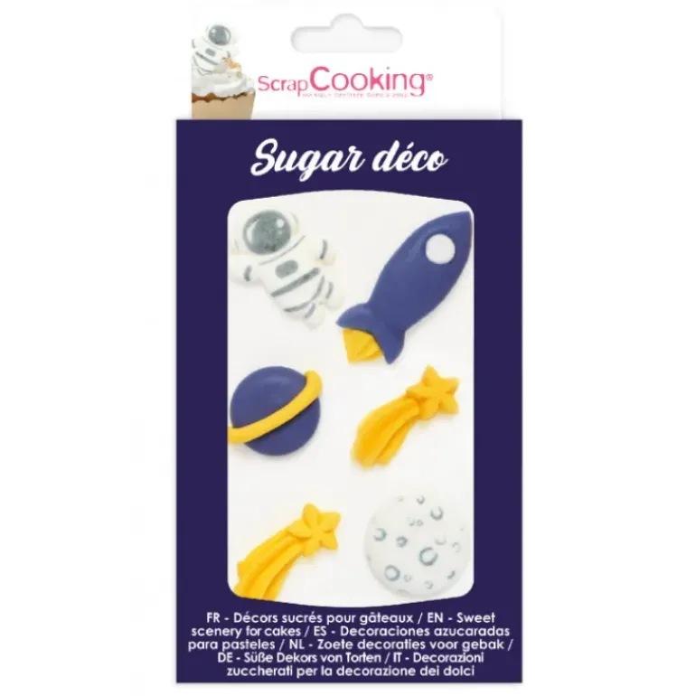 Décors en sucre astronaute, fusée, étoile filante, planète, lune ScrapCooking