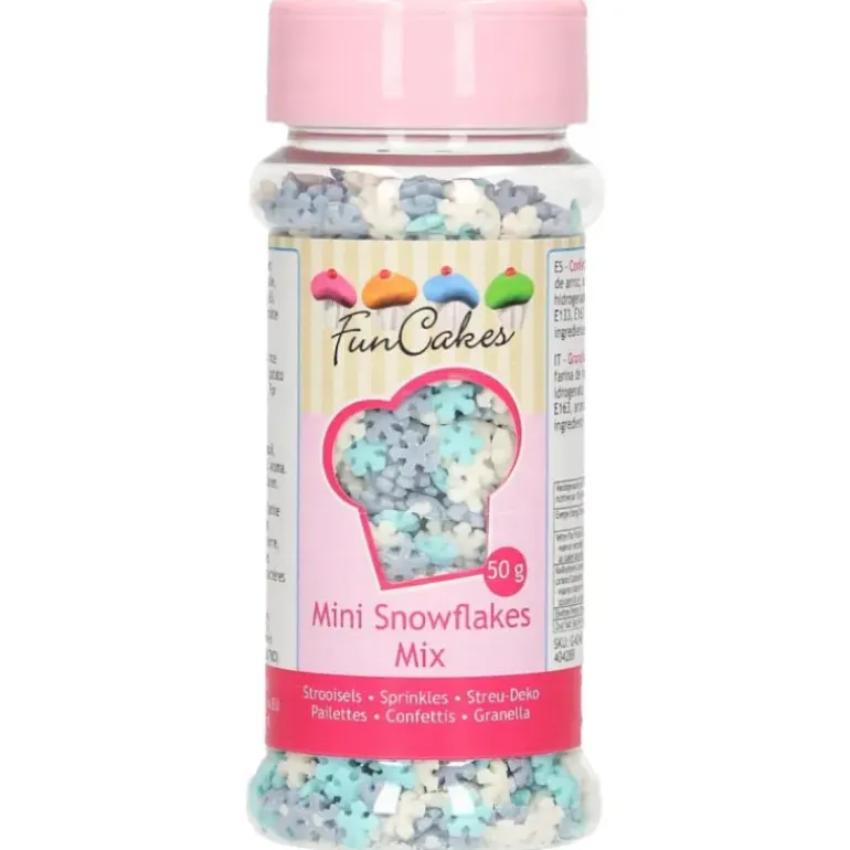 Décors en Sucre Mini Flocons Bleu et Blanc 50 g Funcakes