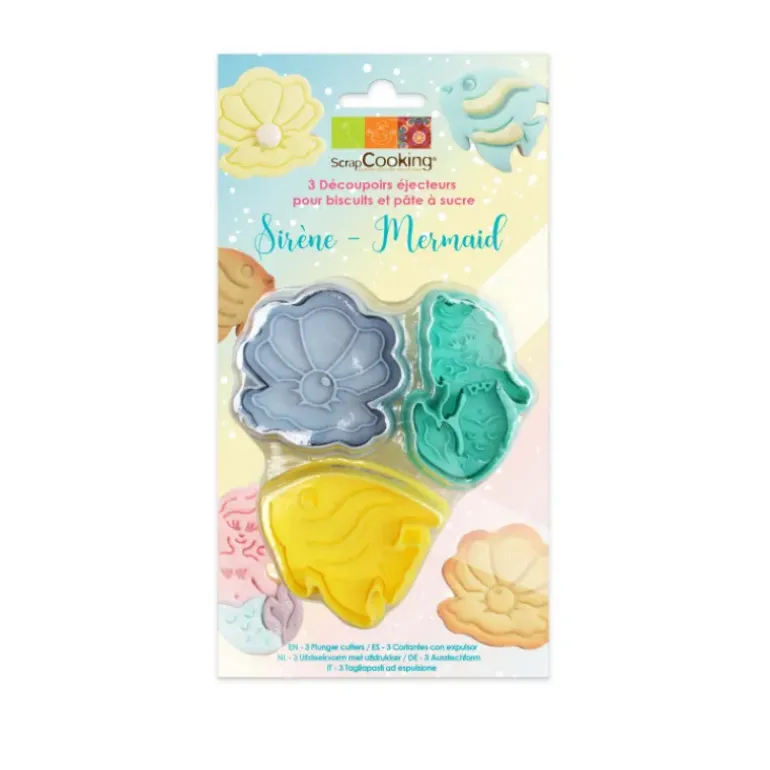 Emporte-Pièce Sirène, Coquillage, Poisson x3 avec poussoir éjecteur Scrapcooking