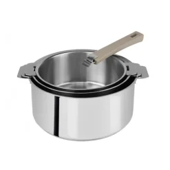 FIN DE SERIE Lot de 3 Casseroles inox avec Poignée Taupe Mutine Amovible Cristel