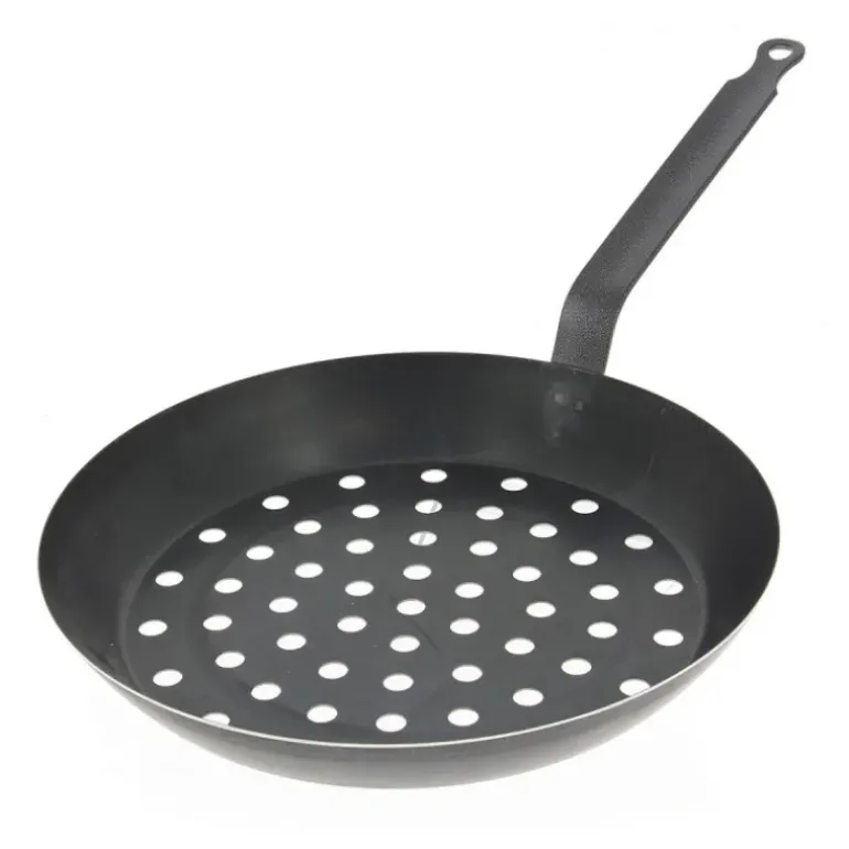 FIN DE SERIE Poêle à Légumes Perforée Tôle Bleue Ø 28 cm Outdoor De Buyer
