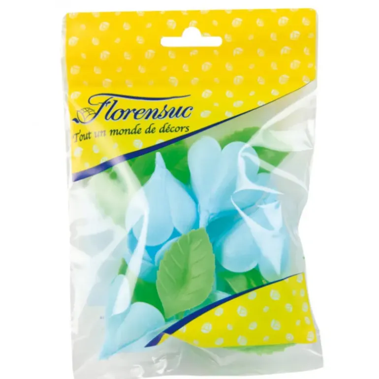 Fleurs de rose bleue x6, grandes feuilles x12 - en Azyme