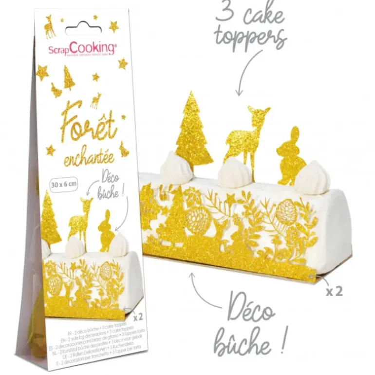 Kit Déco Bûche de Noël Dorée Forêt Enchantée Scrapcooking