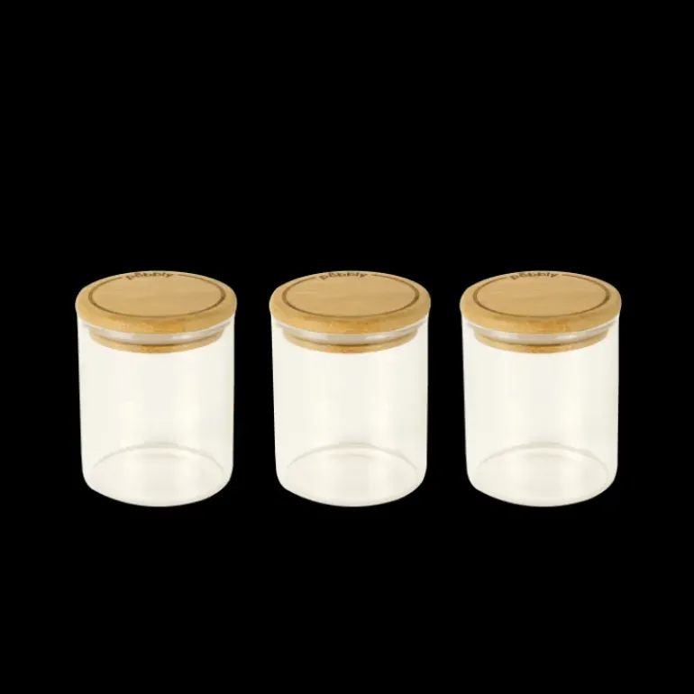 Lot 3 Pots à Épices en Verre et Bambou 190 ml Pebbly