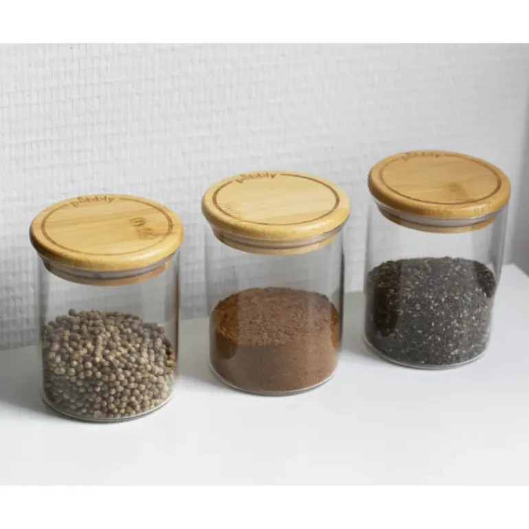 Lot 3 Pots à Épices en Verre et Bambou 190 ml Pebbly