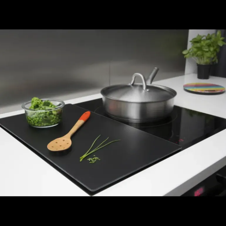 Lot 2 Protections Plaque de Cuisson en Verre Noir Pebbly