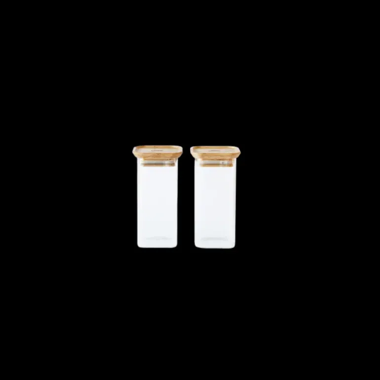 Lot de 2 Boites de Conservation Carrées en Verre et Bambou 320 ml Pebbly