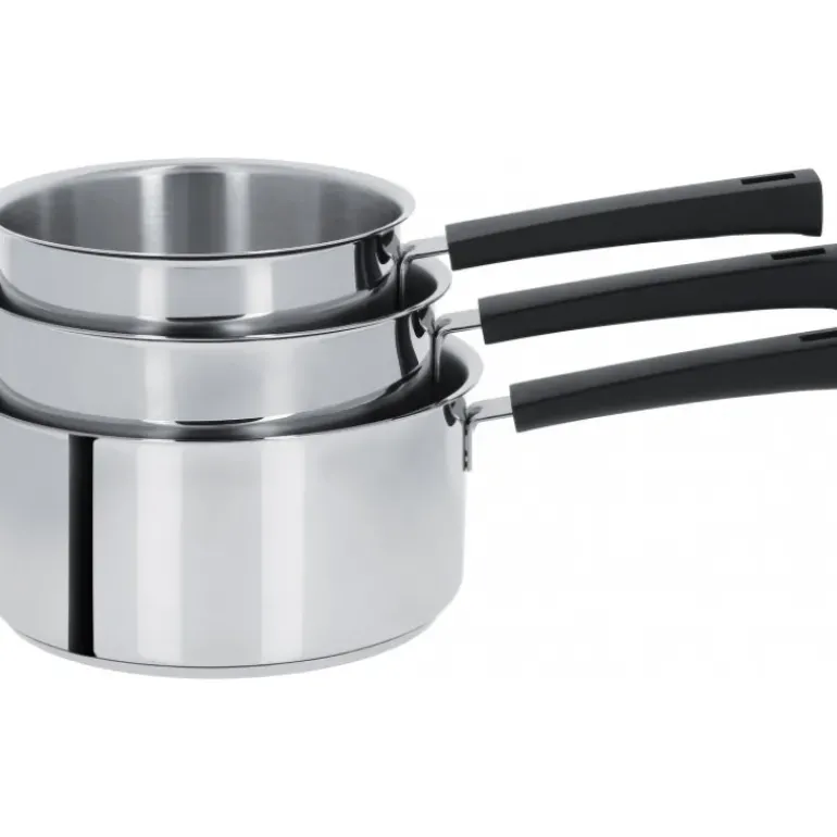 Lot de 3 Casseroles inox à Poignée Noire Mutine Fixe Cristel