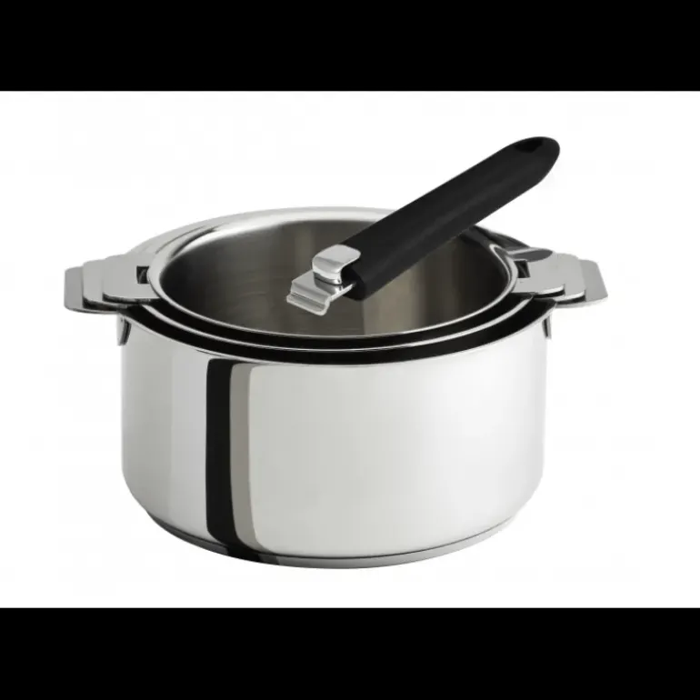 Lot de 3 Casseroles inox avec Poignée Noire Mutine Amovible Cristel