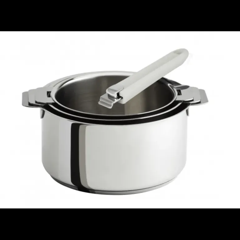 Lot de 3 Casseroles inox avec Poignée Blanche Mutine Amovible Cristel