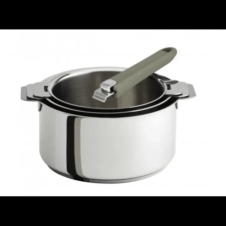 Lot de 3 Casseroles inox avec Poignée Taupe Mutine Amovible Cristel