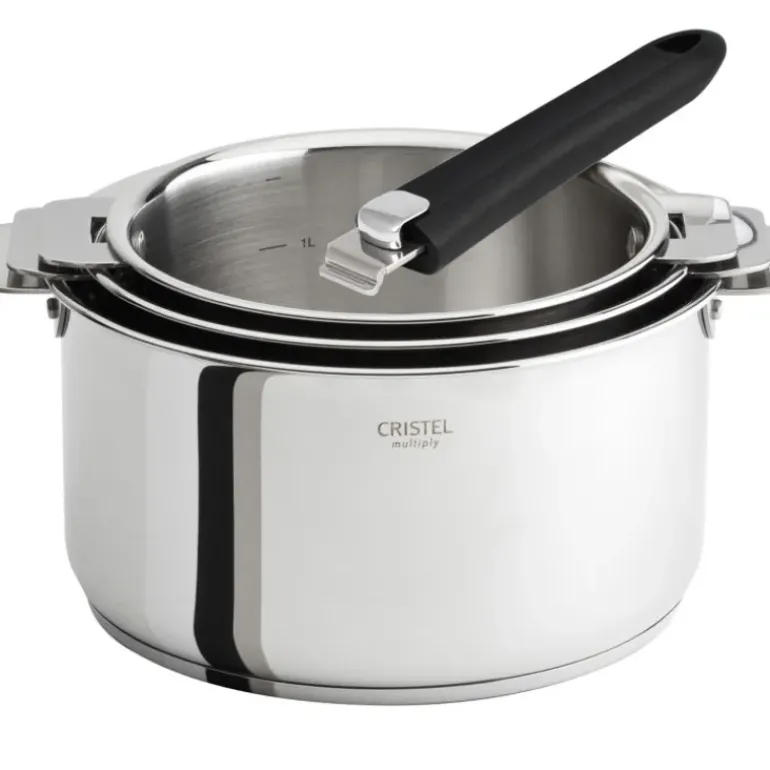 Lot de 3 Casseroles inox Casteline avec 1 Poignée Mutine Amovible Cristel
