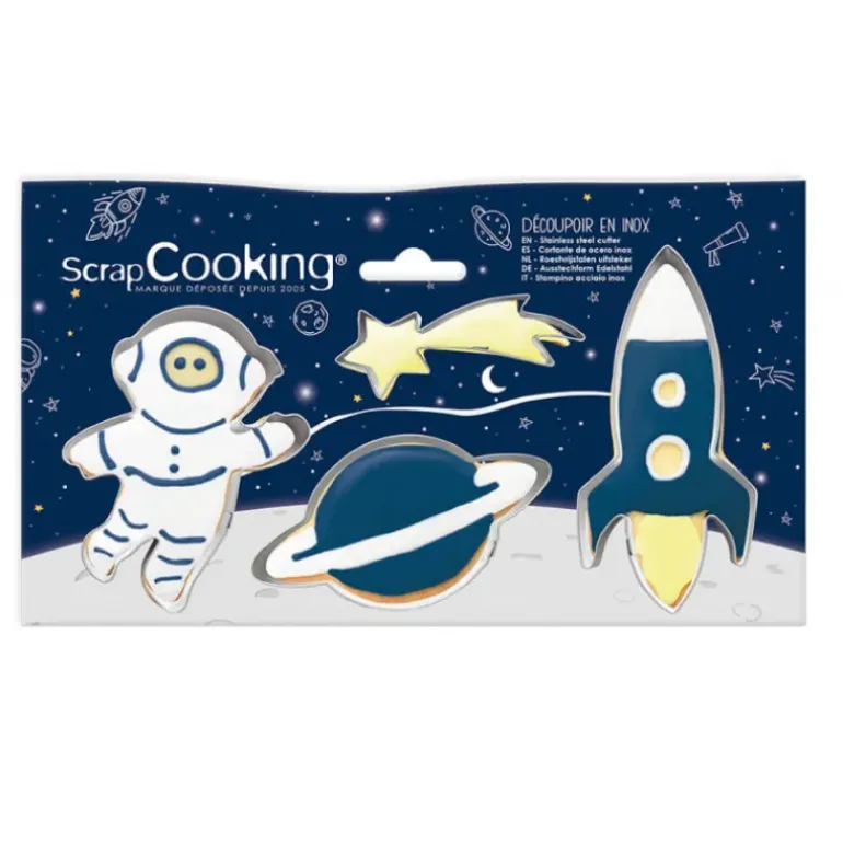 Lot de 4 emporte-pièces inox thème espace ScrapCooking