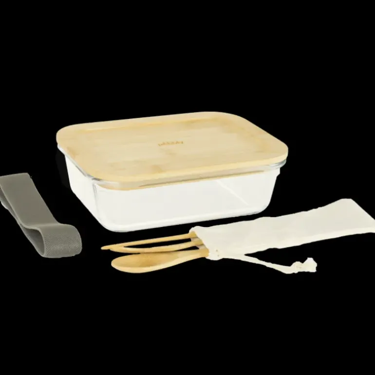 Lunch Box Verre et Bambou avec Couverts 1 L Pebbly