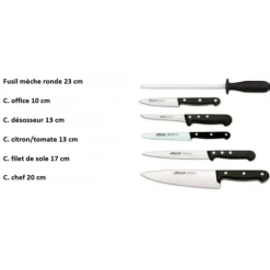 Mallette de cuisine 5 couteaux de cuisine et un fusil Arcos Universal Noir