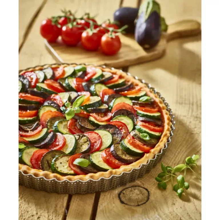 Moule à Tarte Cannelée Inox Perforé Amovible Ø 28 cm x H 2,5 cm De Buyer