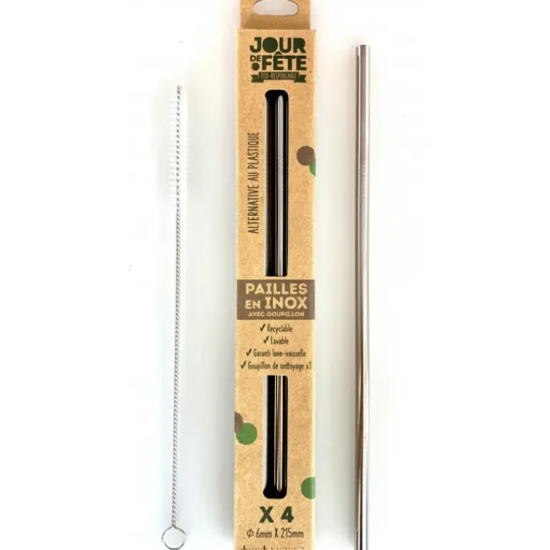Paille en Inox Droite 21,5cm x4 Lebrun